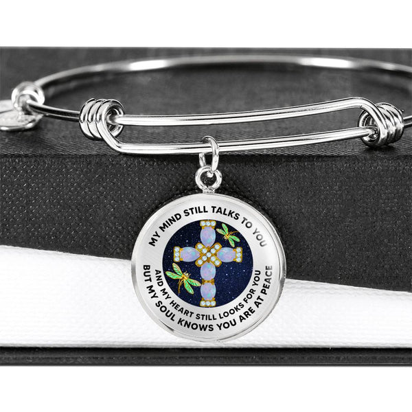 JL2107008 My Mind Still Talks To You Golden Dragonflies Rose Opal Cross Circle Adjustable Luxury Bangle with Back Engraving