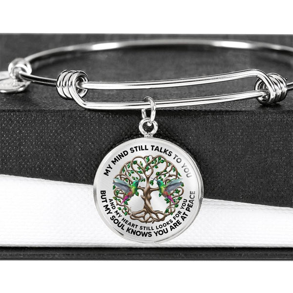 JL2407131 My Mind Still Talks To You Green Hummingbirds Brown Celtic Tree Of Life Green Leaf Circle Adjustable Luxury Bangle with Back Engraving