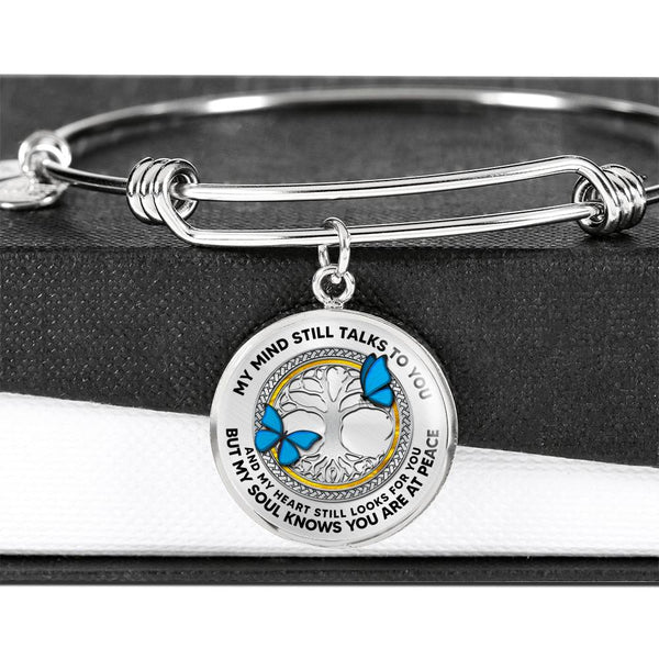 JL2207025 My Mind Blue Butterflies Tree Of Life Circle Adjustable Luxury Bangle with Back Engraving