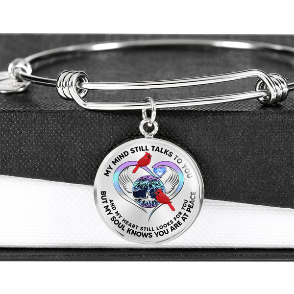 JL2207003 My Mind Red Cardinals And Metal Heart Tree Of Life With Galaxy Circle Adjustable Luxury Bangle with Back Engraving