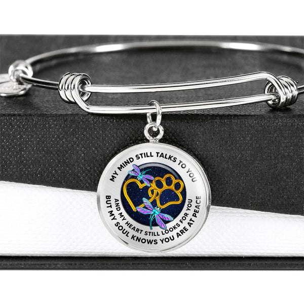 JL1807011 My Mind Still Talks To You Turquoise Dragonflies Golden Heart Paws And Galaxy Circle Adjustable Luxury Bangle with Back Engraving