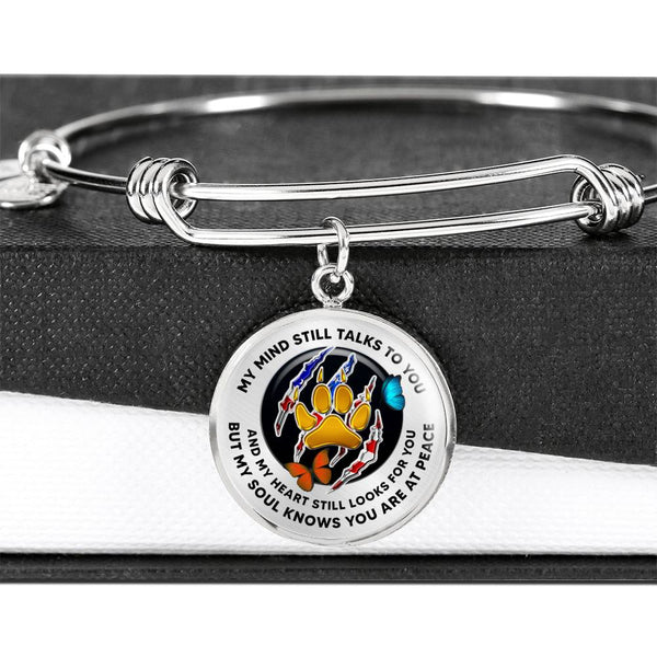 JL1807010 My Mind Still Talks To You Orange And Turquoise Butterflies Golden Paws And American Claw Circle Adjustable Luxury Bangle with Back Engraving