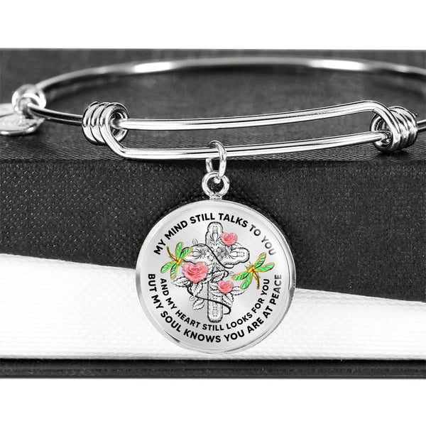 JL2007002 My Mind Still Talks To You Golden Dragonflies Three Rose And Silver Cross Circle Adjustable Luxury Bangle with Back Engraving