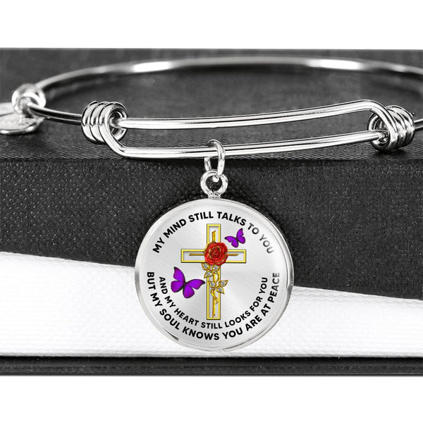 JL2107020 My Mind Still Talks To You  Purple Butterflies Rose Double Cross Circle Adjustable Luxury Bangle with Back Engraving