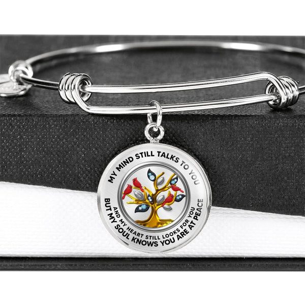 JL2207008 My Mind Red Cardinals Gold Diamond Tree Of Life  Circle Adjustable Luxury Bangle with Back Engraving