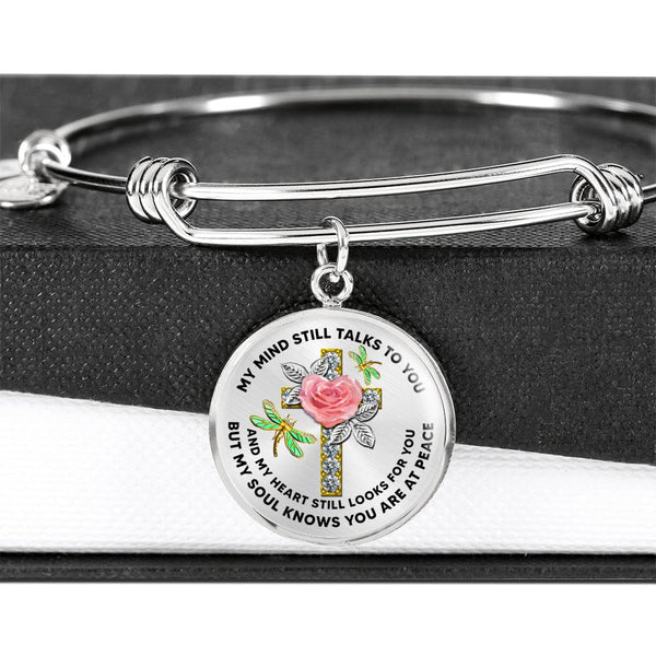 JL2007001 My Mind Still Talks To You Golden Dragonflies Rose Silver Cross Circle Adjustable Luxury Bangle with Back Engraving