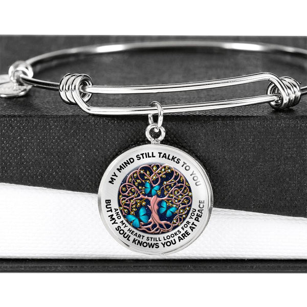 JL2407005 My Mind Still Talks To You Blue Butterflies Rose Gold Celtic Tree Of Life And Galaxy Circle Adjustable Luxury Bangle with Back Engraving