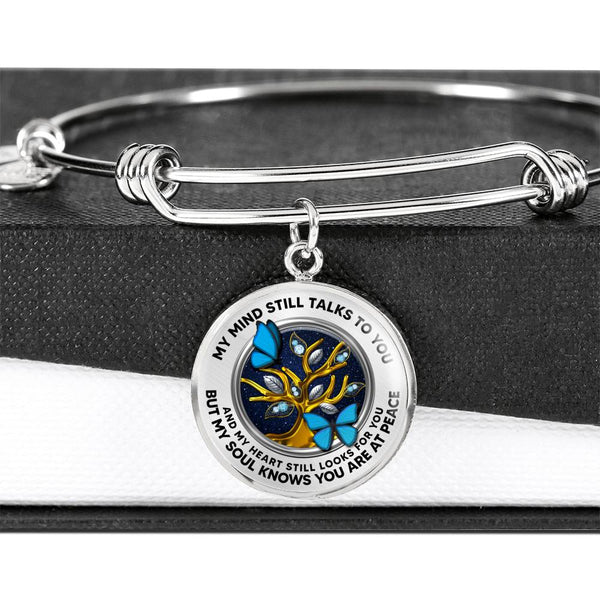JL2207031 My Mind Blue Butterflies Gold Diamond Tree Of Life And Galaxy  Circle Adjustable Luxury Bangle with Back Engraving