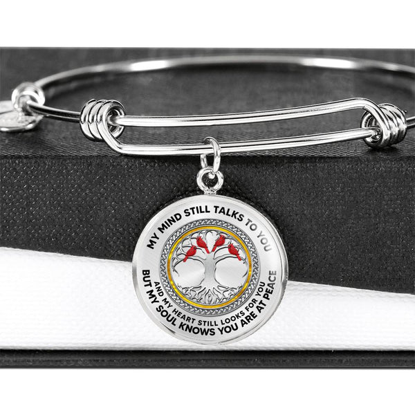 JL2207006 My Mind Red Cardinals Tree Of Life Circle Adjustable Luxury Bangle with Back Engraving