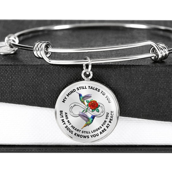JL2107009 My Mind Hummingbird Rose Infinity Silver Circle Adjustable Luxury Bangle with Back Engraving