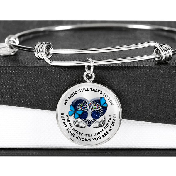 JL2207023 My Mind Still Talks To You Blue ButterfliesTree Of Life Heart Wings Circle Adjustable Luxury Bangle with Back Engraving