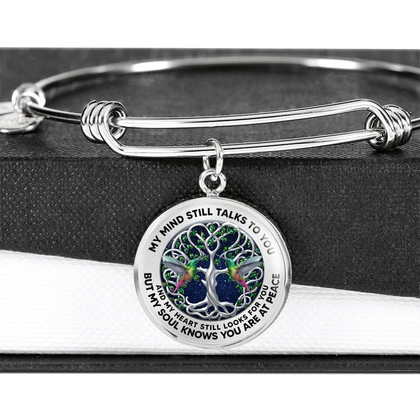 JL2407128 My Mind Still Talks To You Green Hummingbirds Celtic Tree Of Life Green Leaf And Galaxy Circle Adjustable Luxury Bangle with Back Engraving