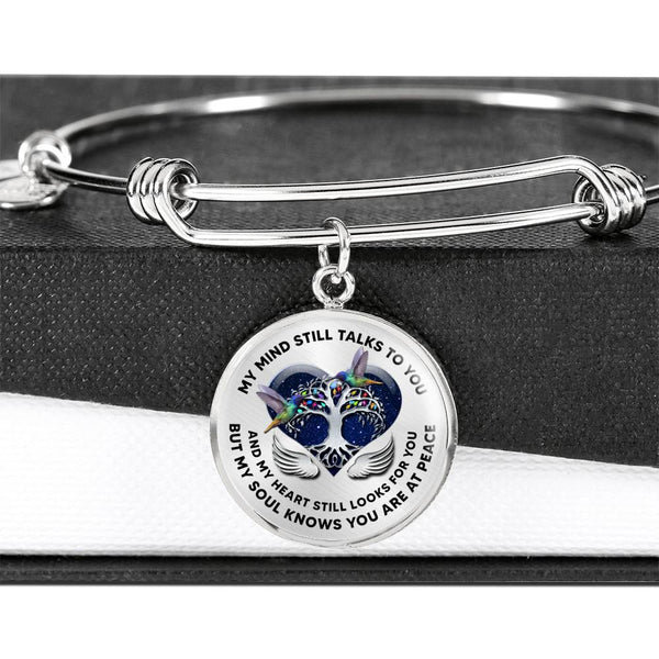 JL2207005 My Mind Still Talks To You Hummingbird Tree Of Life Heart Wings Circle Adjustable Luxury Bangle with Back Engraving