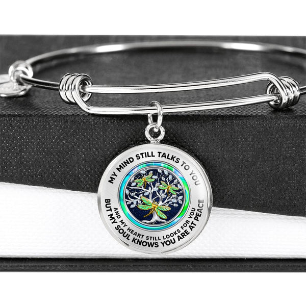 JL2307002 My Mind Golden Dragonflies Opal Circle Silver Tree Of Life And Galaxy Circle Adjustable Luxury Bangle with Back Engraving