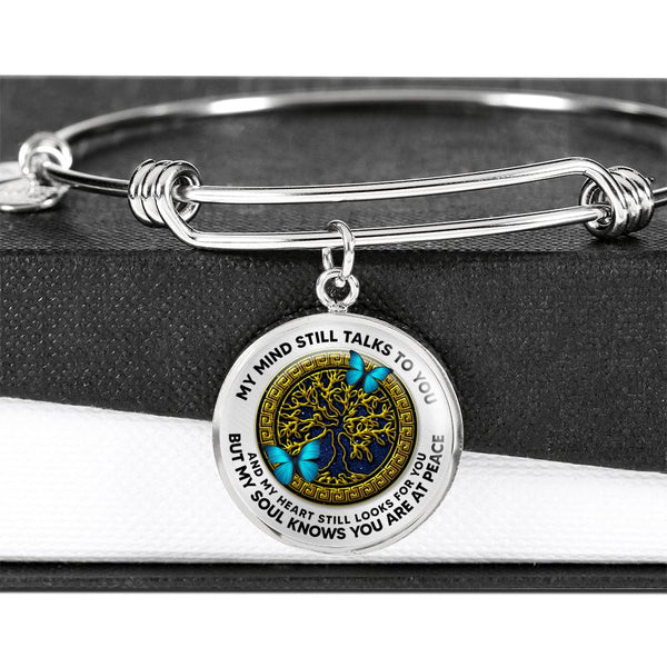 JL2407017 My Mind Still Talks To You Blue Butterflies And Golden Tree Of Life With Galaxy Circle Adjustable Luxury Bangle with Back Engraving