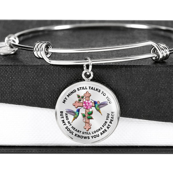 JL2107006 My Mind Hummingbird Rose Gold Cross Ruby Circle Adjustable Luxury Bangle with Back Engraving