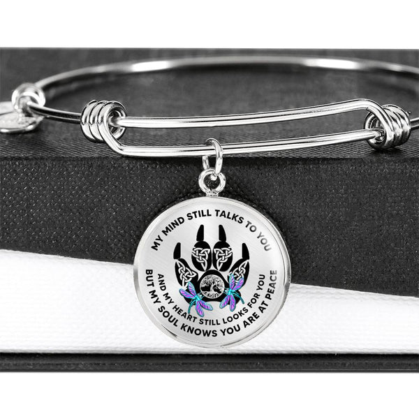 JL1807003 My Mind Still Talks To You Turquoise Dragonflies Celtic Knot Paws Circle Adjustable Luxury Bangle with Back Engraving