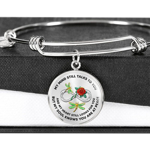 JL2107009 My Mind Still Talks To You Golden Dragonflies Rose Infinity Silver Circle Adjustable Luxury Bangle with Back Engraving