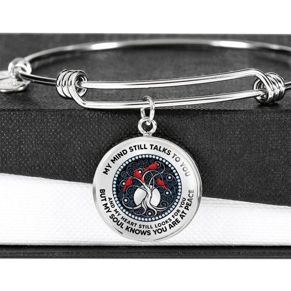 JL2207012 My Mind Red Cardinals Black Tree Of Life Circle Adjustable Luxury Bangle with Back Engraving
