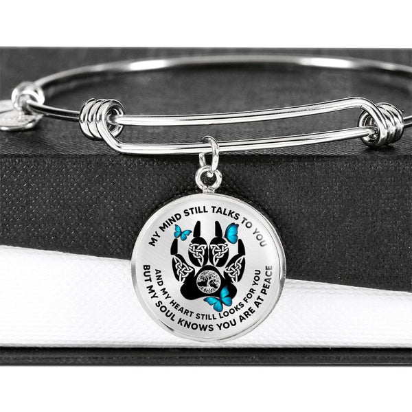 JL1807002 My Mind Still Talks To You Turquoise Butterflies Celtic Knot Paws Circle Adjustable Luxury Bangle with Back Engraving