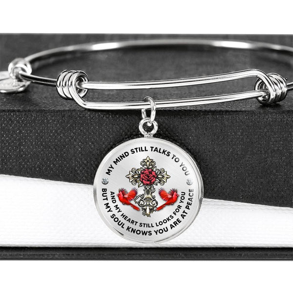 JL2107001 My Mind Still Talks To You Red Cardinal Rose Infinity Golden Circle Adjustable Luxury Bangle with Back Engraving