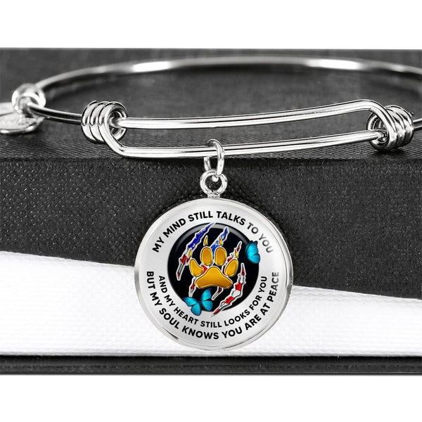 JL1807001 My Mind Still Talks To You Turquoise Butterflies Golden Paws And American Claw Circle Adjustable Luxury Bangle with Back Engraving