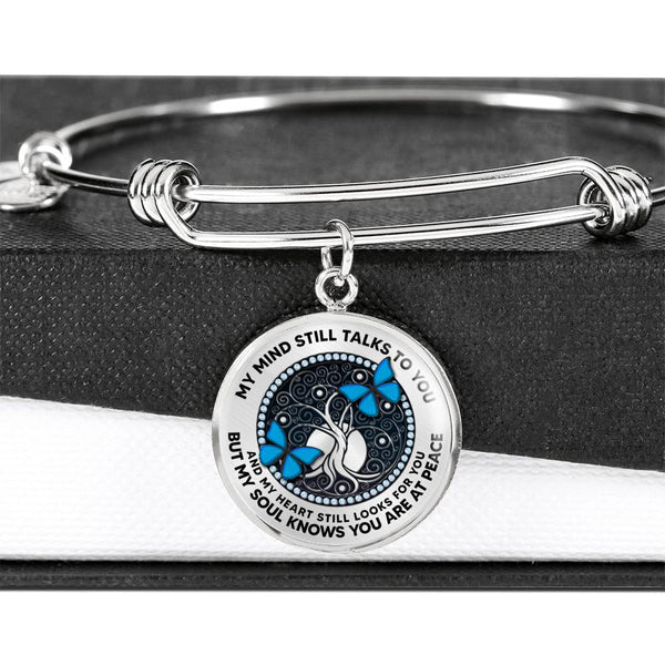 JL2207037 My Mind Blue Butterflies Black Tree Of Life Circle Adjustable Luxury Bangle with Back Engraving