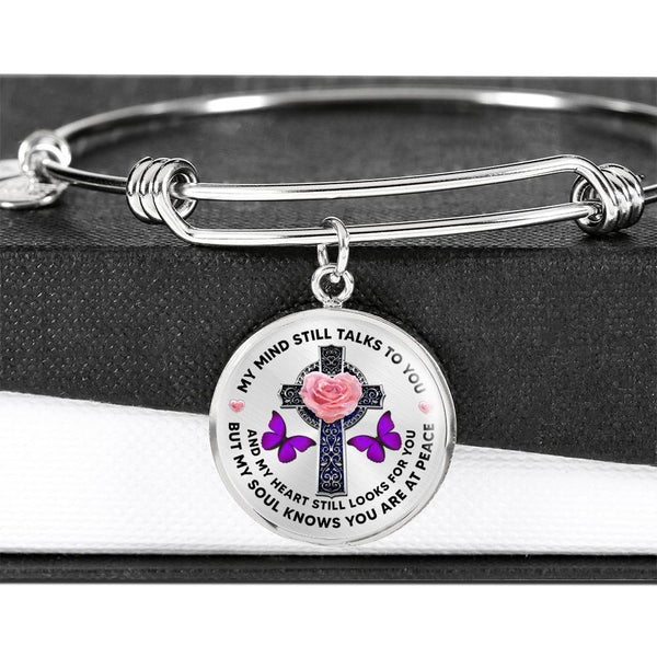 JL2007017 My Mind Still Talks To You Purple Butterflies Rose Cross And Galaxy Circle Adjustable Luxury Bangle with Back Engraving