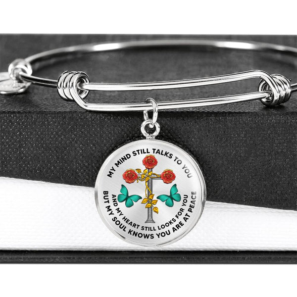 JL2107004 My Mind Still Talks To You  Turquoise Butterflies Three Red Rose Cross Circle Adjustable Luxury Bangle with Back Engraving