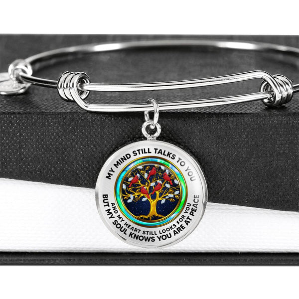 JL2307004 My Mind Red Cardinals Opal Circle Golden Tree Of Life Circle Adjustable Luxury Bangle with Back Engraving