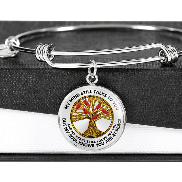 JL2207014 My Mind Red Cardinals Golden Crystals Quartz Tree of Life Circle Adjustable Luxury Bangle with Back Engraving