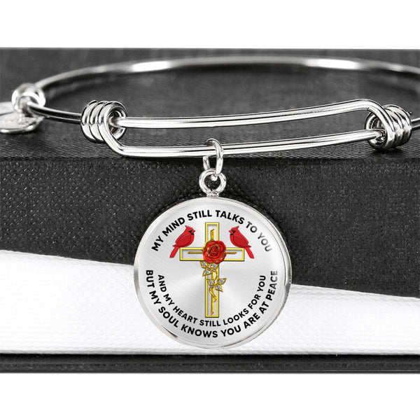JL2107005 My Mind Still Talks To You Red Cardinals Rose Double Cross Circle Adjustable Luxury Bangle with Back Engraving
