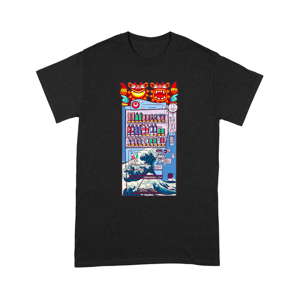 TeeMaru Okinawa T-Shirt OKTS062 - The Great Wave Kanagawa Okinawa Shisa Dogs Blue Vending Machine