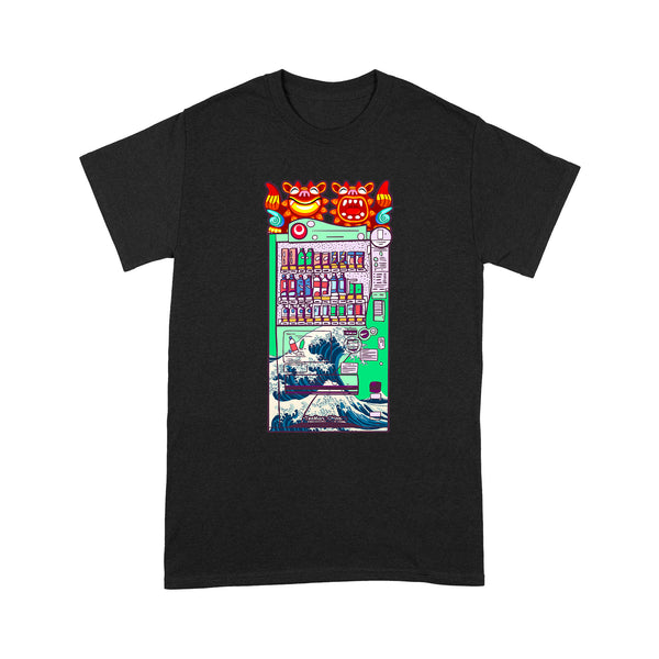 TeeMaru Okinawa T-Shirt OKTS063 - The Great Wave Kanagawa Okinawa Shisa Dogs Green Vending Machine