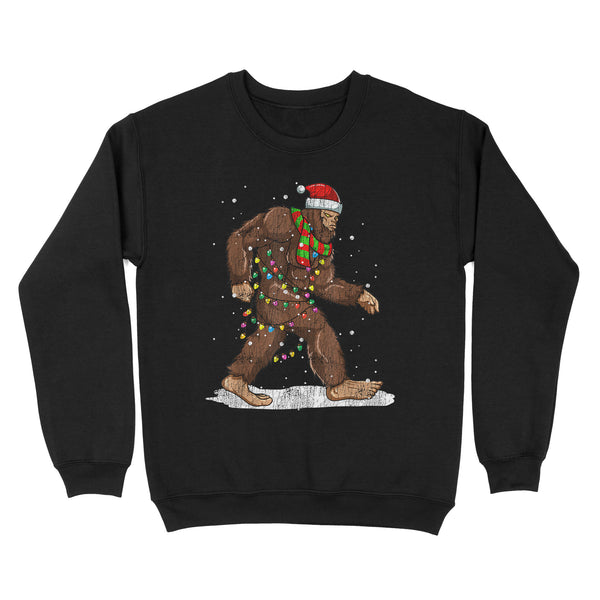 TeeMaru Bigfoot Sweatshirt MC005- Bigfoot Christmas Lights Winter Sasquatch Santa Hat