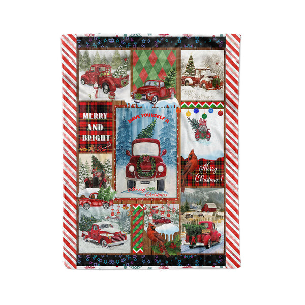 Cardinal Red Truck Christmas Fleece Blanket