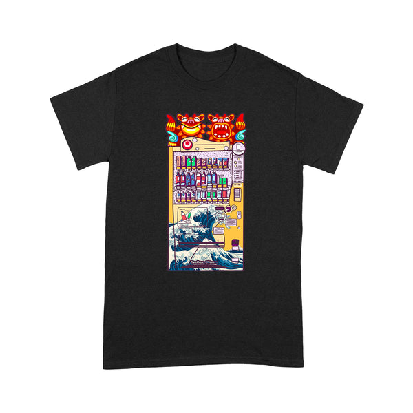 TeeMaru Okinawa T-Shirt OKTS067 - The Great Wave Kanagawa Okinawa Shisa Dogs Yellow Vending Machine